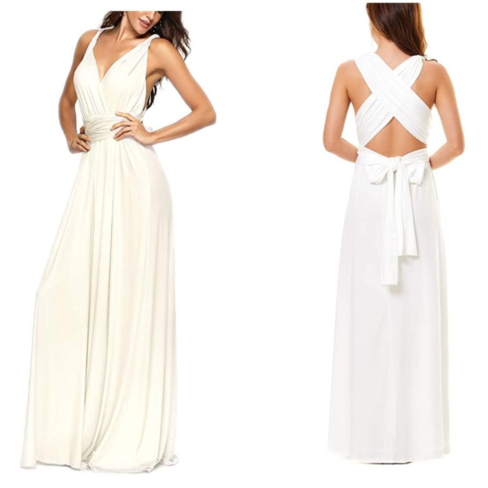 Convertible Wrap Multi-way White Formal Maxi Dress